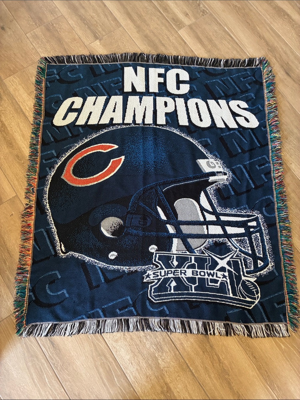 Chicago Bears NFC Champions Throw Blanket - Navy & Orange
